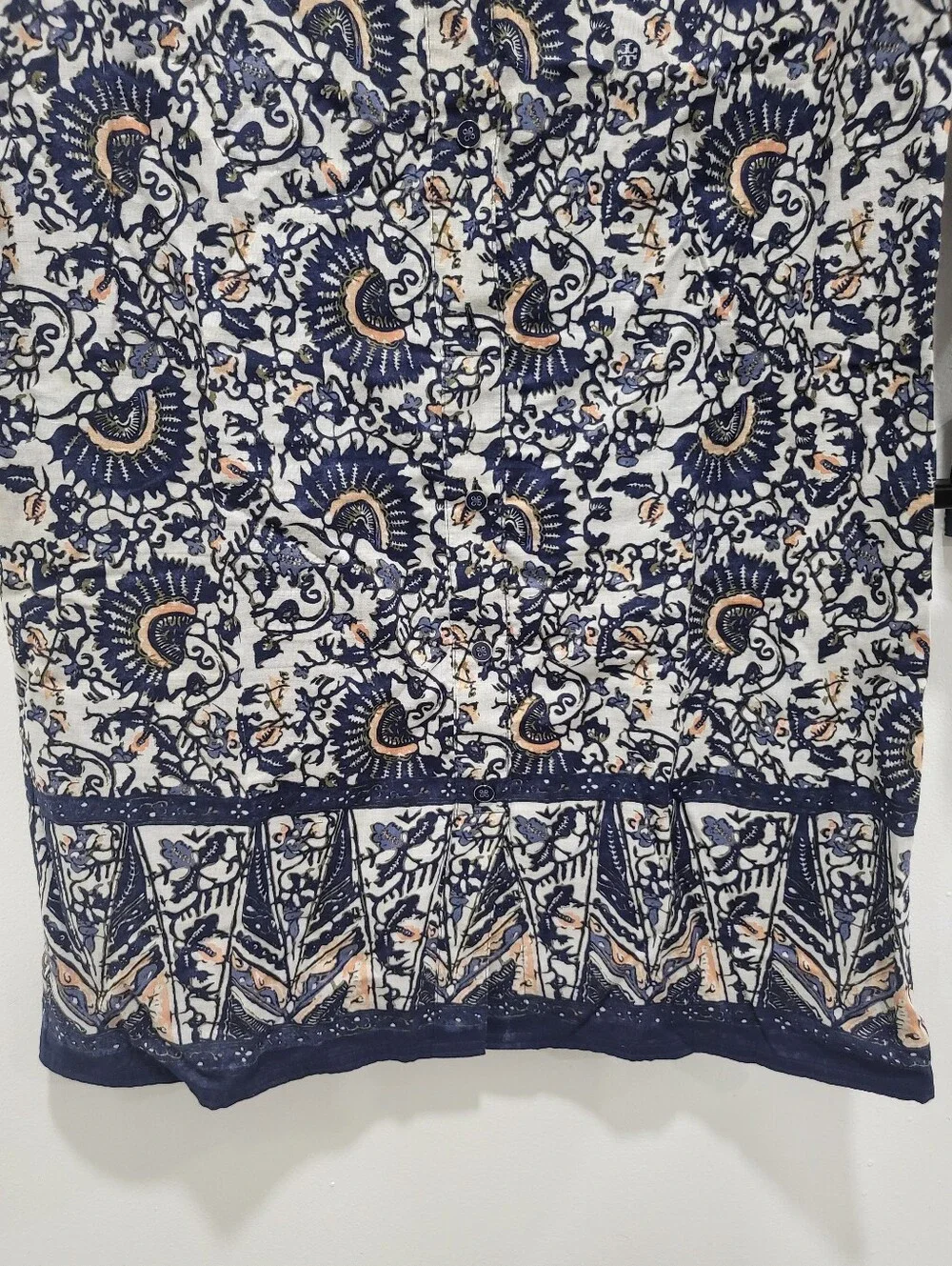 Tory Burch Brigette Cotton Voile Navy Printed Shirt Dress - Size 10